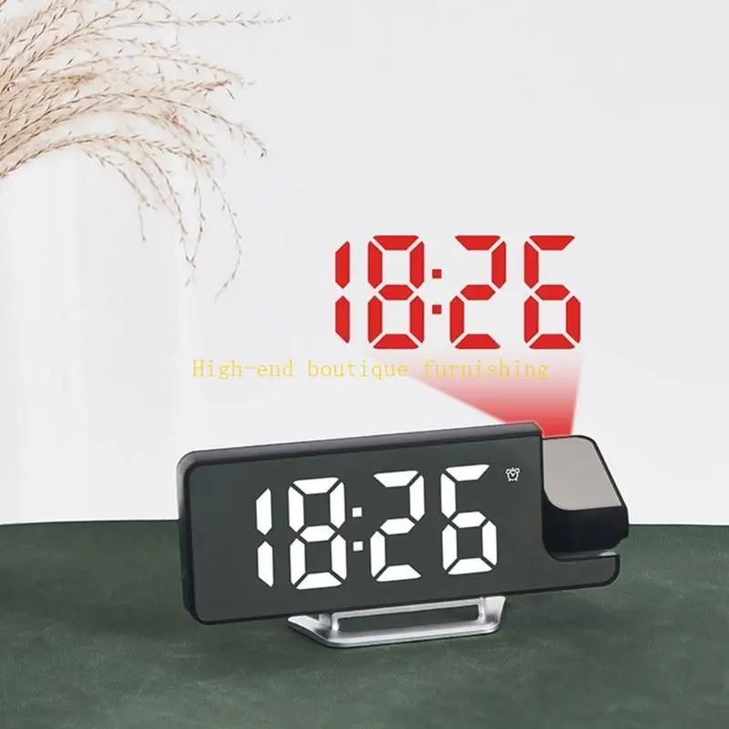 L9NB Digital Alarm Clock 180° Rotation Projection Alarm Clock with Time Temperature Snoozes Table Clock 12/24H USB Projectors