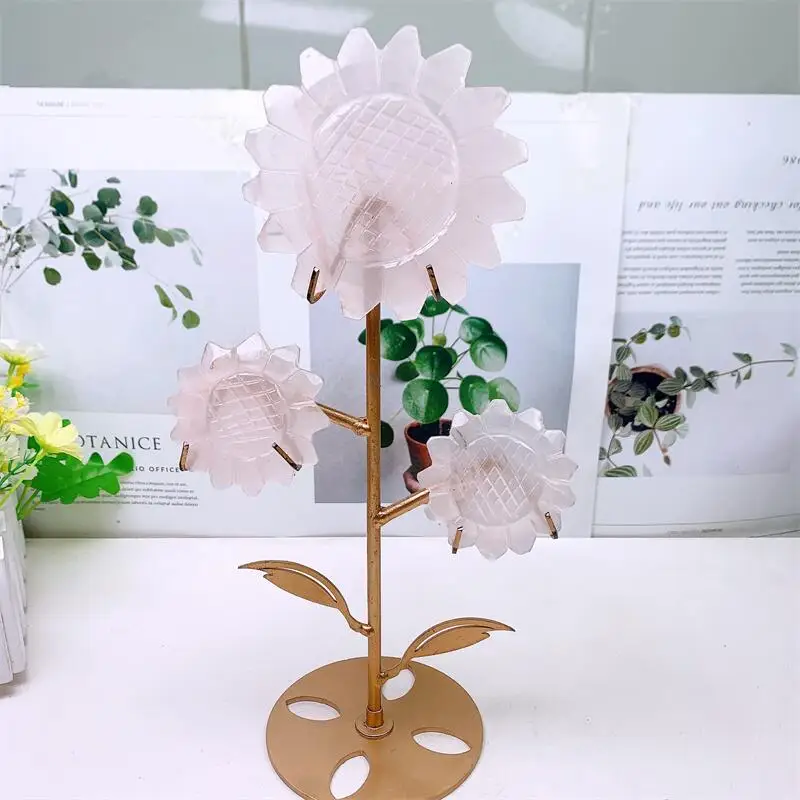 

Natural Rose Quartz Sunflower Carving Stone Craft Mini Carving Healing Reiki Ornament Figurines 1PCS