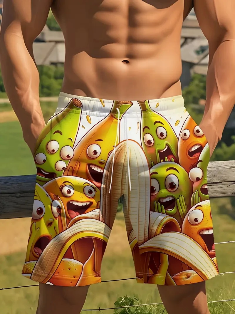 

Summer 2026 Season New Men's Casual Shorts with Skull 3D Pattern Print for Vacation and Leisure, Breathable Beach Pants