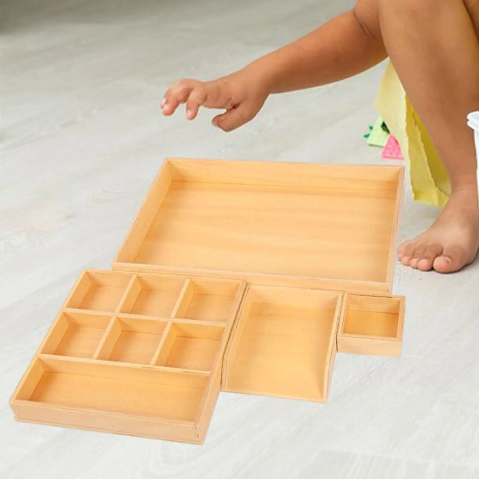 4Pcs Wooden Teaching Aid Box Montessori Tray for Earrings Small Blocks