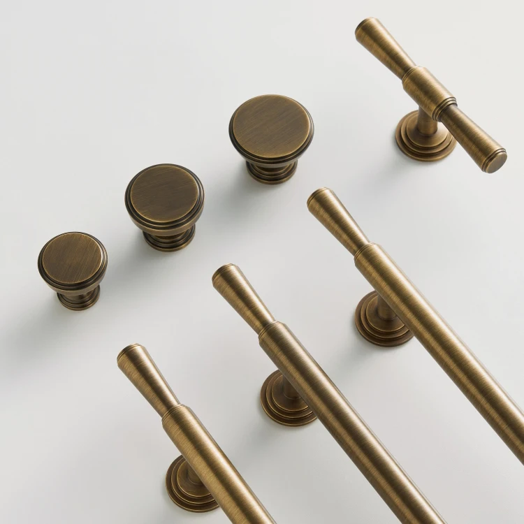 Solid Brass Vintage Brushed Antique Bronze Wardrobe Kitchen Drawer Cabinet Handle Luxurious T-bar Multiple Sizes