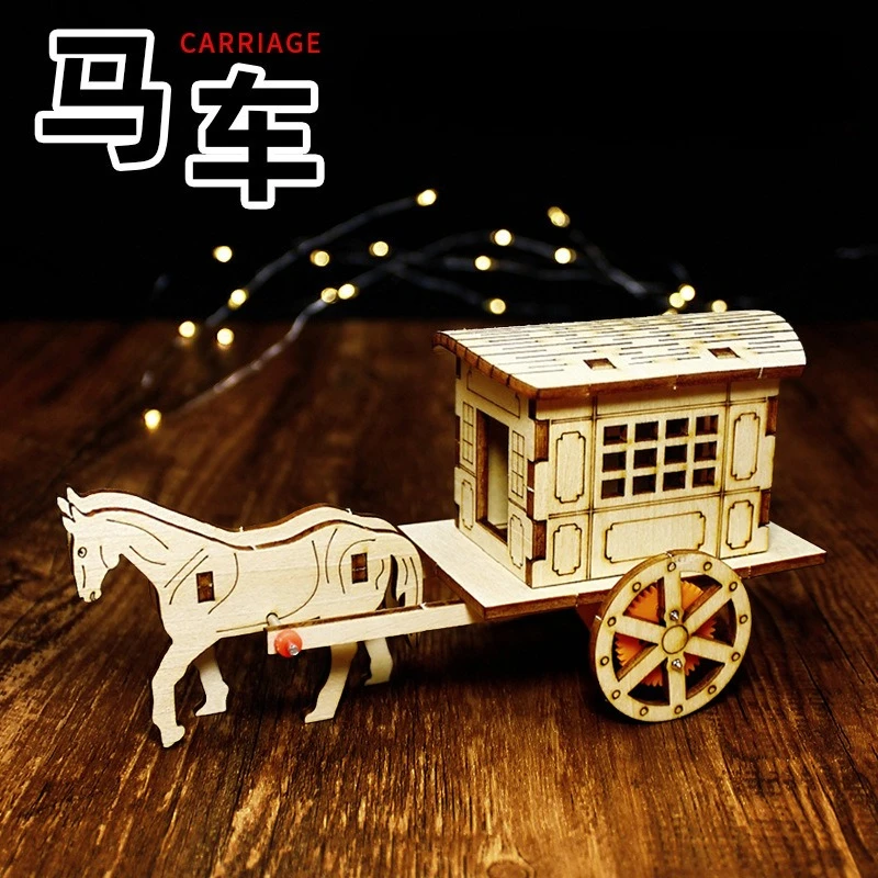 Wooden Antique Carriage Model DIY Handmade Assembly Kit Kids Science Craft Educational Toy for Primary Students STEM Learning