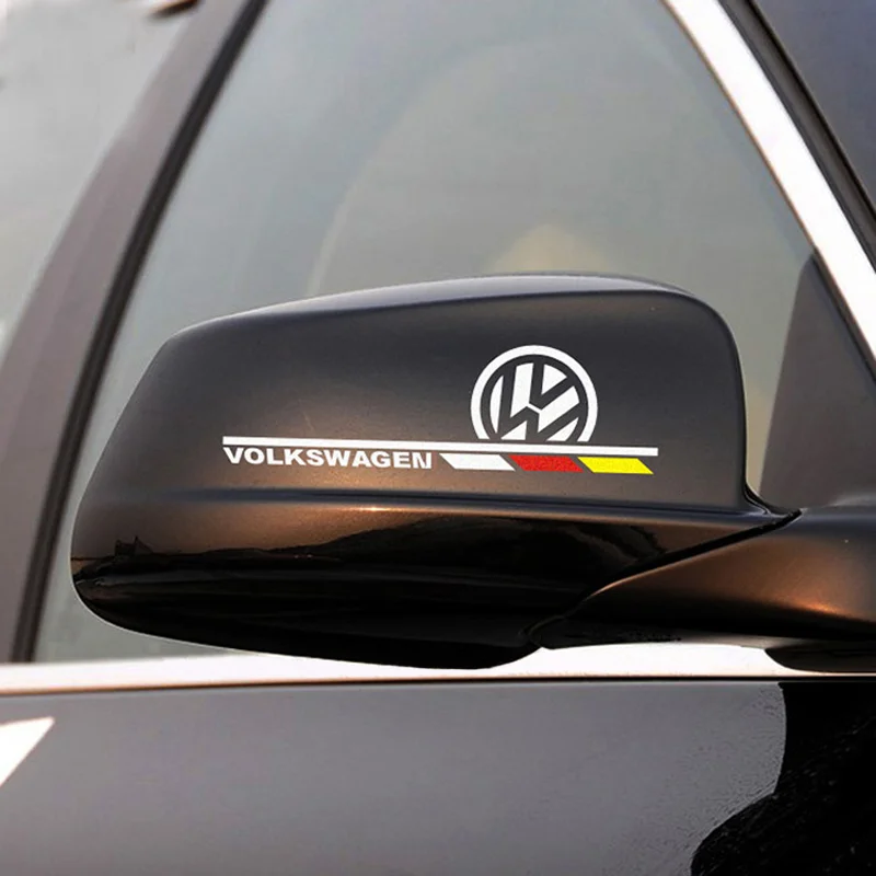 2PCS Car Rearview Mirror Reflective Decals Waterproof Sticker For Volkswagen Golf 4 5 6 7 8 Passat Tiguan Bettle Jetta Santana