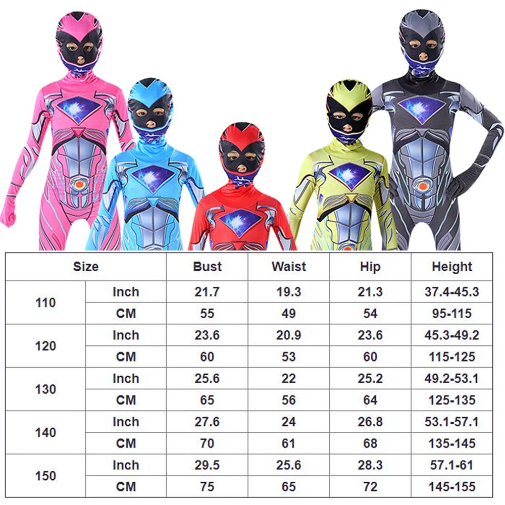 Fancy Kids Supereroe Power Zentai Rangers Costume Cosplay Bambini Mecha Five Beast Tuta Carnevale di Halloween Vestiti cosplay