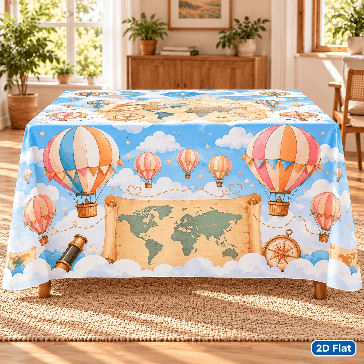 1pc Cloud Hot Air Balloon Travel Cabin Hollow Polyester Tablecloth for Festival Celebration and Daily Home Use