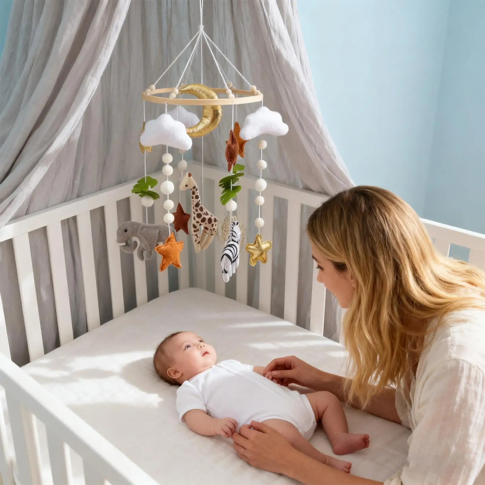아기 원목 침대 벨 0-6개월 장난감 브래킷 액세서리 걸이형 브래킷 침대 위 부드러운 모빌 아기방 장식 유아용 침대