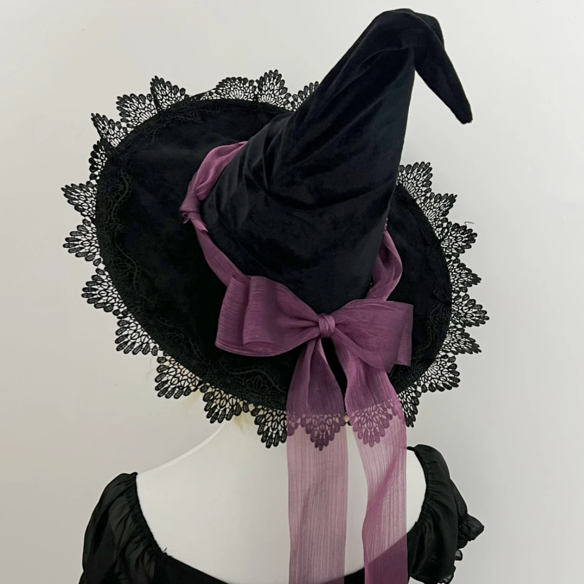 

Halloween Flower Witch Hat Long Point Hat Knitted Cap for Women Halloween Party Magical Hat Festival Party Cosplay Decoration