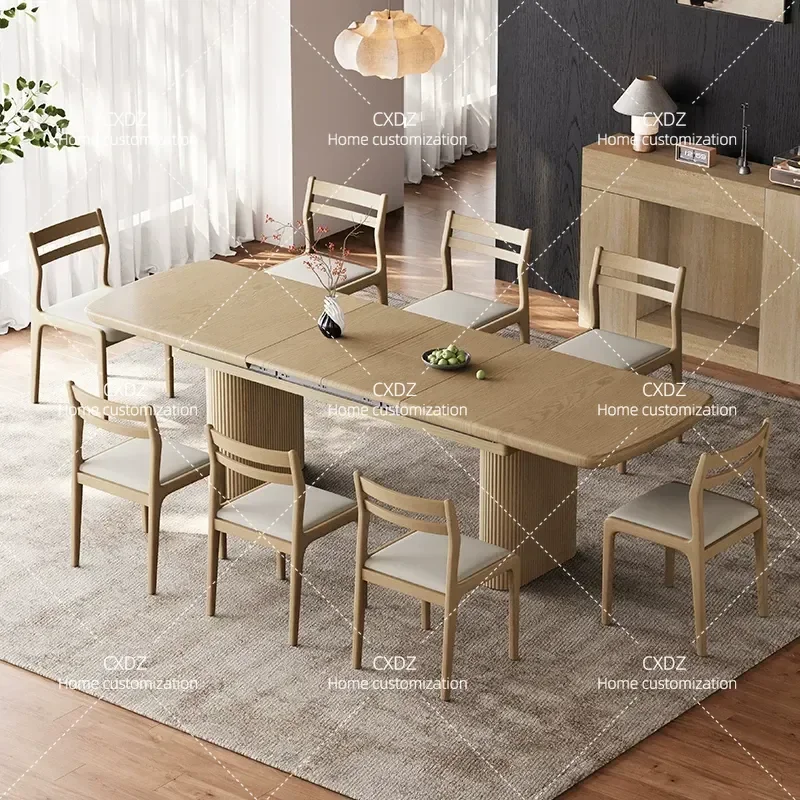 Solid Wood Dining Table Retractable Folding Extendable Long Table Modern Simple Small Apartment Family Restaurant Deformation