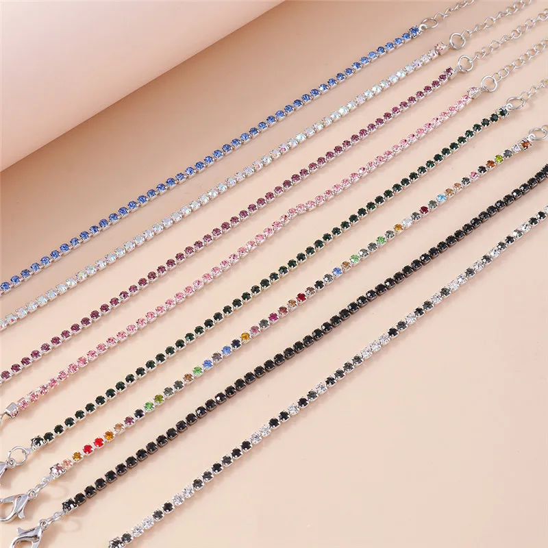 Aihua Exquisite Cubic Zirconia Tennis Chain Bracelets for Women Silver Color Stainless Steel Rhinestone Bracelets Trendy Jewelry