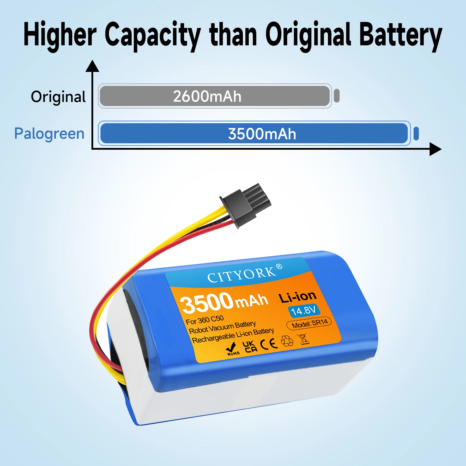 CITYORK 14.8v 3500mAh Replacement Battery For 360 C50 Robotic Vacuum Cleaner Replacement Batteries Spare Parts 360 c50 Battery