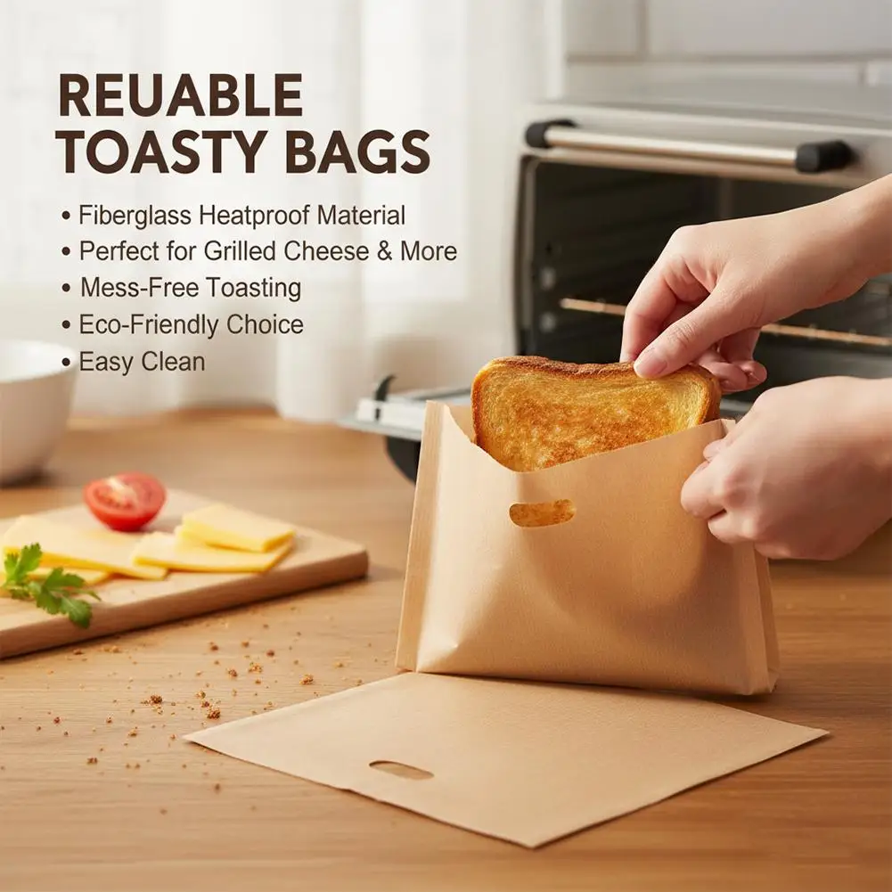 4/5/6Pcs Reusable Non-Stick Toaster Bags Heat Resistant Fiberglass Toast Bags Sandwich Toast Pouch for Toaster Oven Microwave