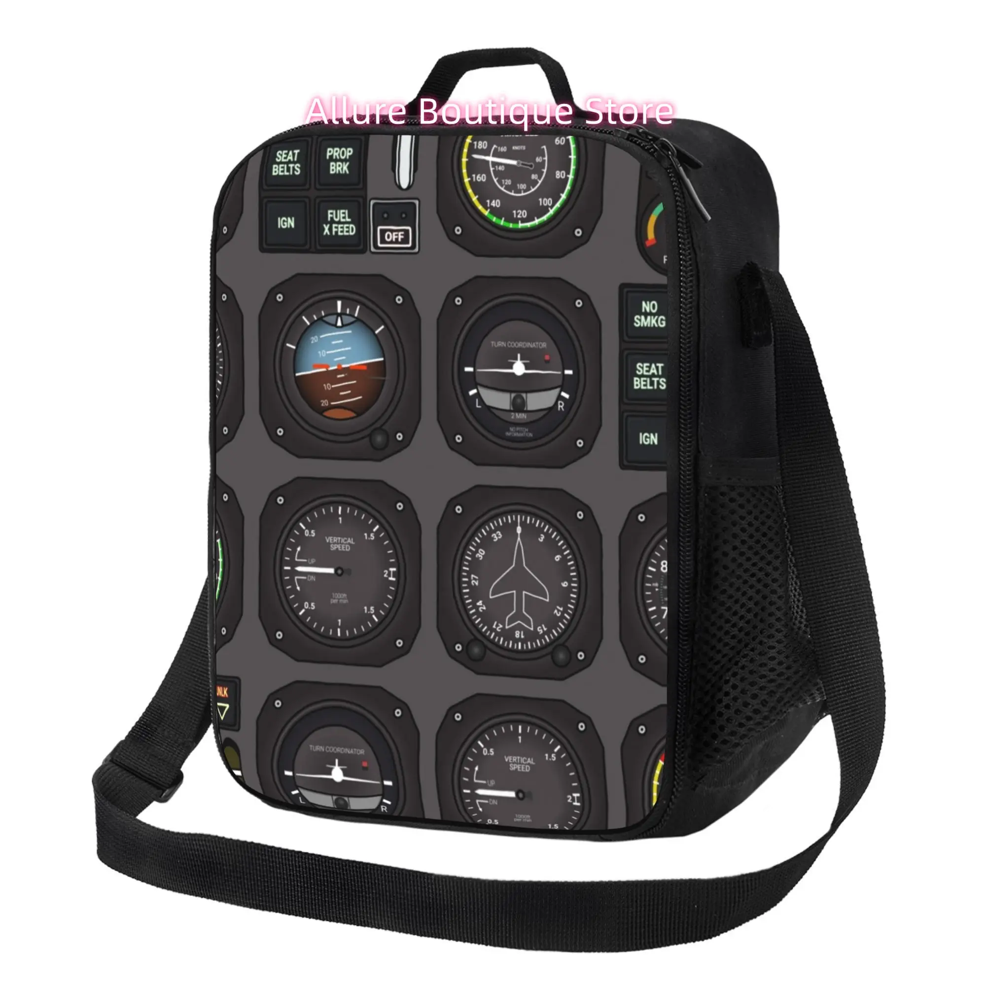 Aviation-Themed Pilot Flight Instruments Tote Bag with Cockpit Instrument Panel Design (VOR/ADF//Altitude/Speed) - Durable Aviat