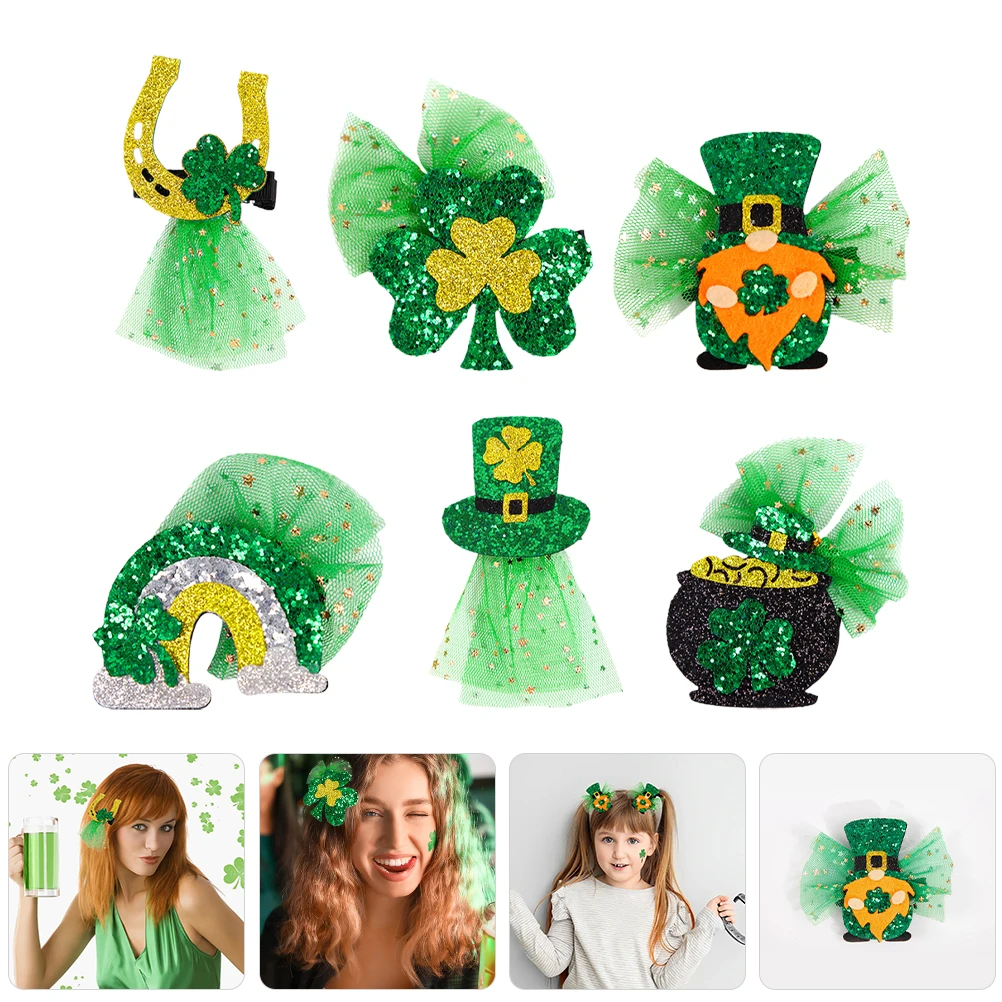 

6pcs St. Patrick'S Day Shaped Lightweight Clips Reusable Party Decorative Barrettes For Kids Adults Adorable Girl Lovely