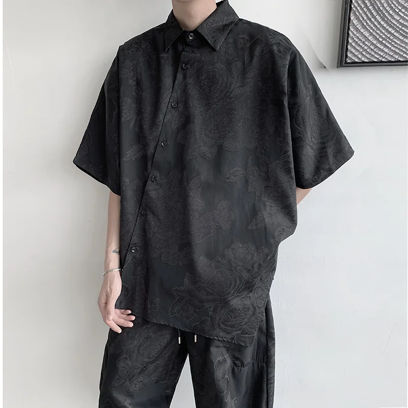 Shirts Men Floral Japanese Style Fashion Loose  Pleated Vibe All-match High Street Youthful Cool Designed Vintage surplice