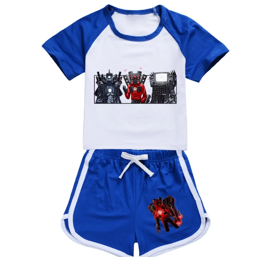 Horrible Game Skibidi Toilet Clothes Kids Summer Outfits Baby Boys Cartoon Speakerman T Shirt + Shorts 2pcs Set Girls Sportsuits