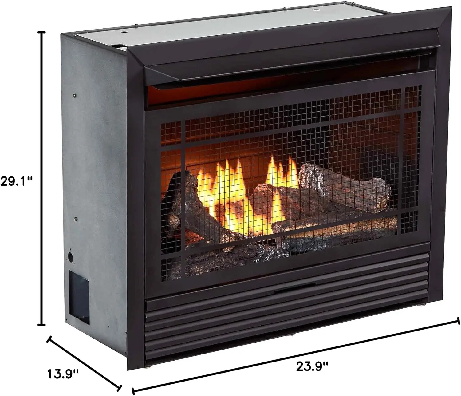 Ventless 26,000 BTU Heats 1,350 Square Feet Dual Fuel No-Clearance Gas Fireplace Insert พร้อมรีโมทคอนโทรล, สีดํา