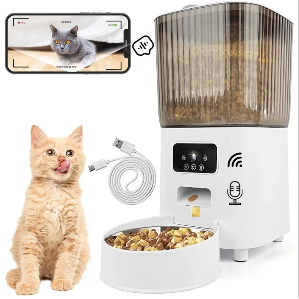 

Automatic Cat Feeders with Pet Camera for Dog and Cat Night Vision Two Way Audio Video Smart WiFi Food Dispenser Remote Control