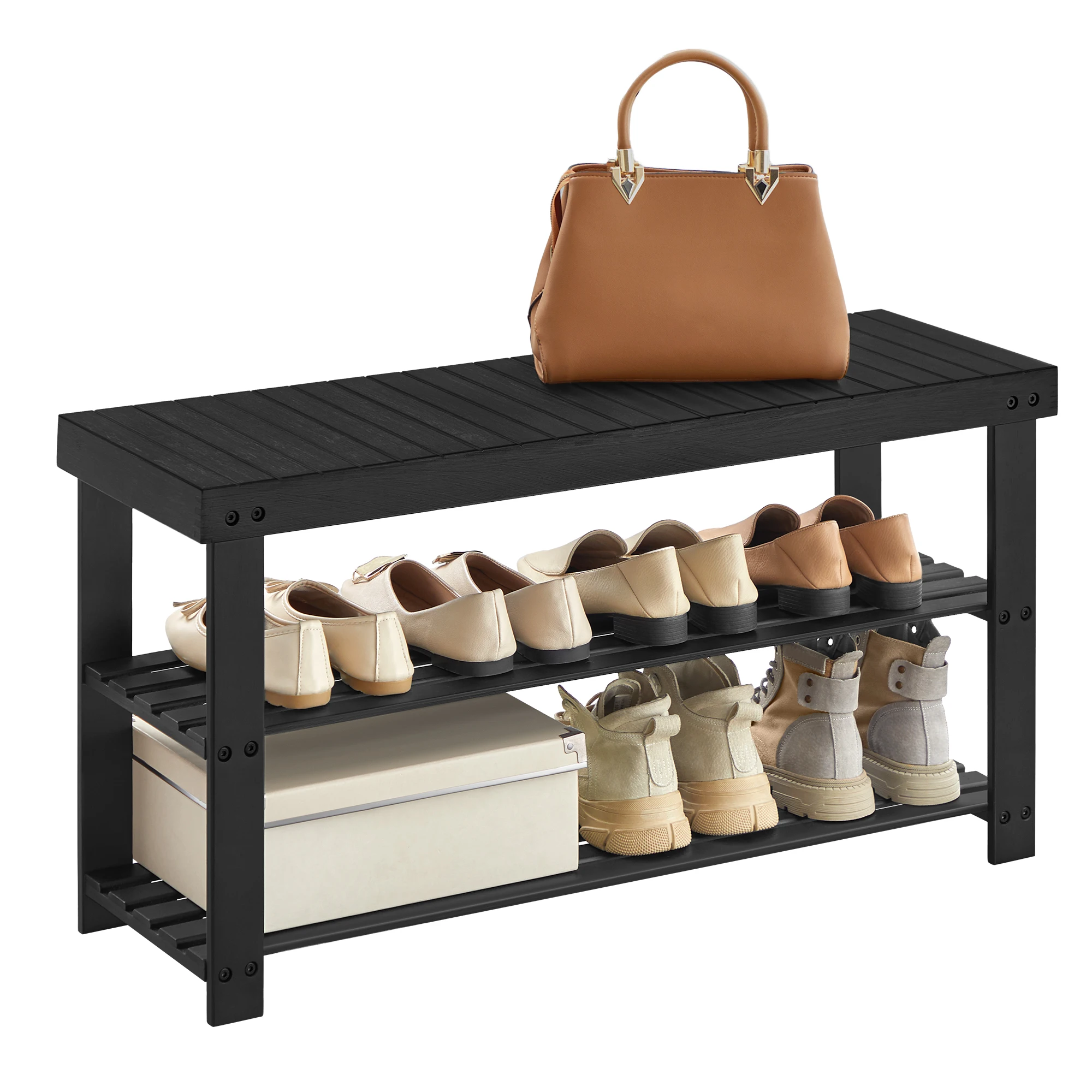 

SONGMICS Shoe Rack Bench, 3-Tier Bamboo Shoe Storage Organizer, Entryway Bench, Holds Up to 286 lb, 11.3 x 35.4 x 17.8 Inches