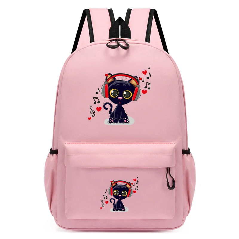 Mochila escolar gatinho preto para crianças, Kawaii Anime Schoolbag, Bagpack dos desenhos animados, bonito Bookbag para meninos e meninas