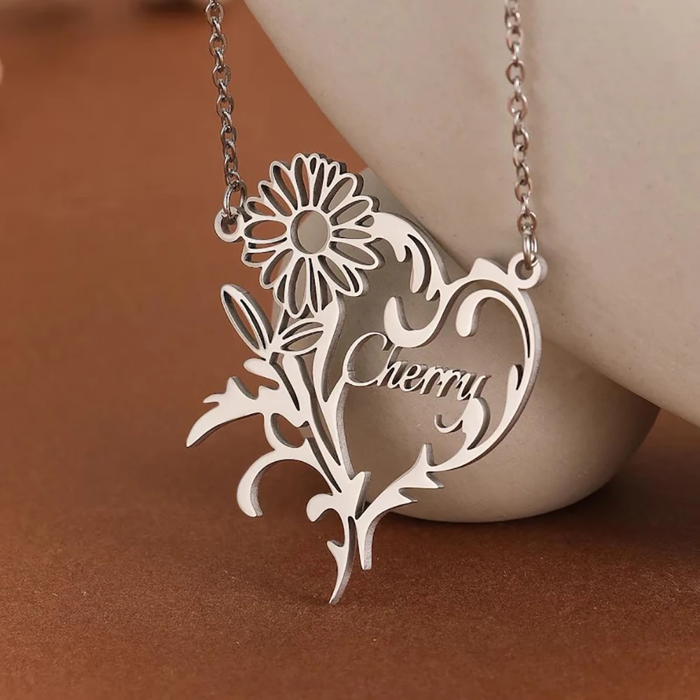 Collares con nombre personalizado Sipuris, placa con nombre de girasol personalizada de acero inoxidable, collar tipo gargantilla dorado, regalos de joyería para mujer