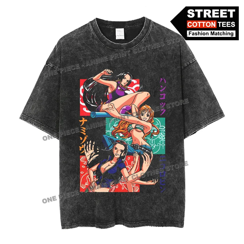 

Boa Hancock & Nami & Robin Print T Shirt ONE PIECE Anime Peripheral Clothing Street styl Vintage Cotton Loose Short Sleeve Tees