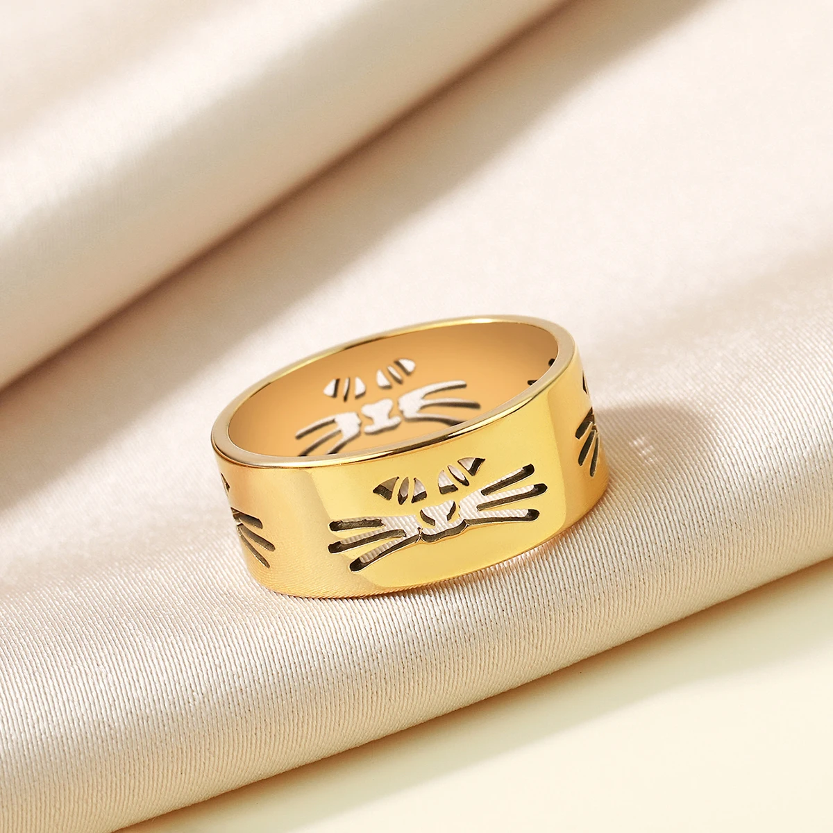 CHENGXUN CAT Titanium Steel Ring Rotatable Ring Decompression Matching Stainless Steel Promise Ring Trendy Best Friend Gift