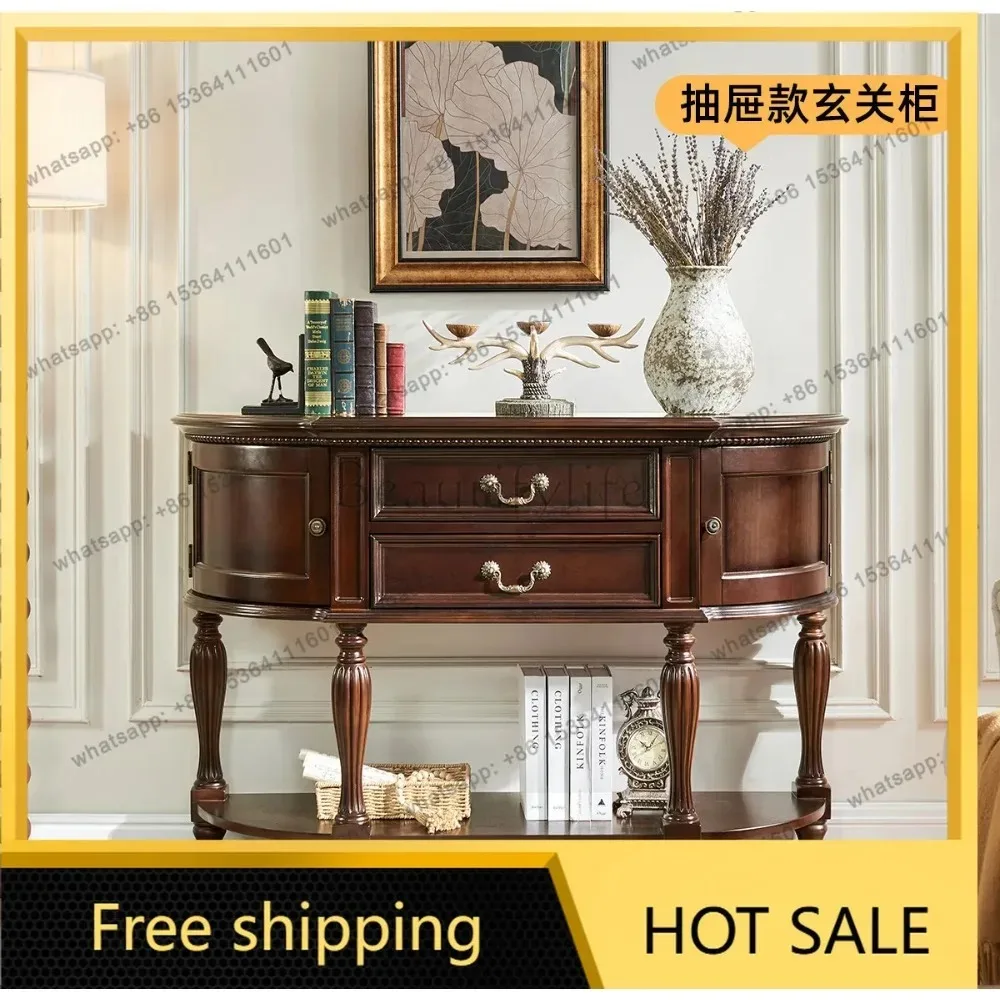 FG American solid wood porch cabinet retro simple semi-round wall decoration cabinet