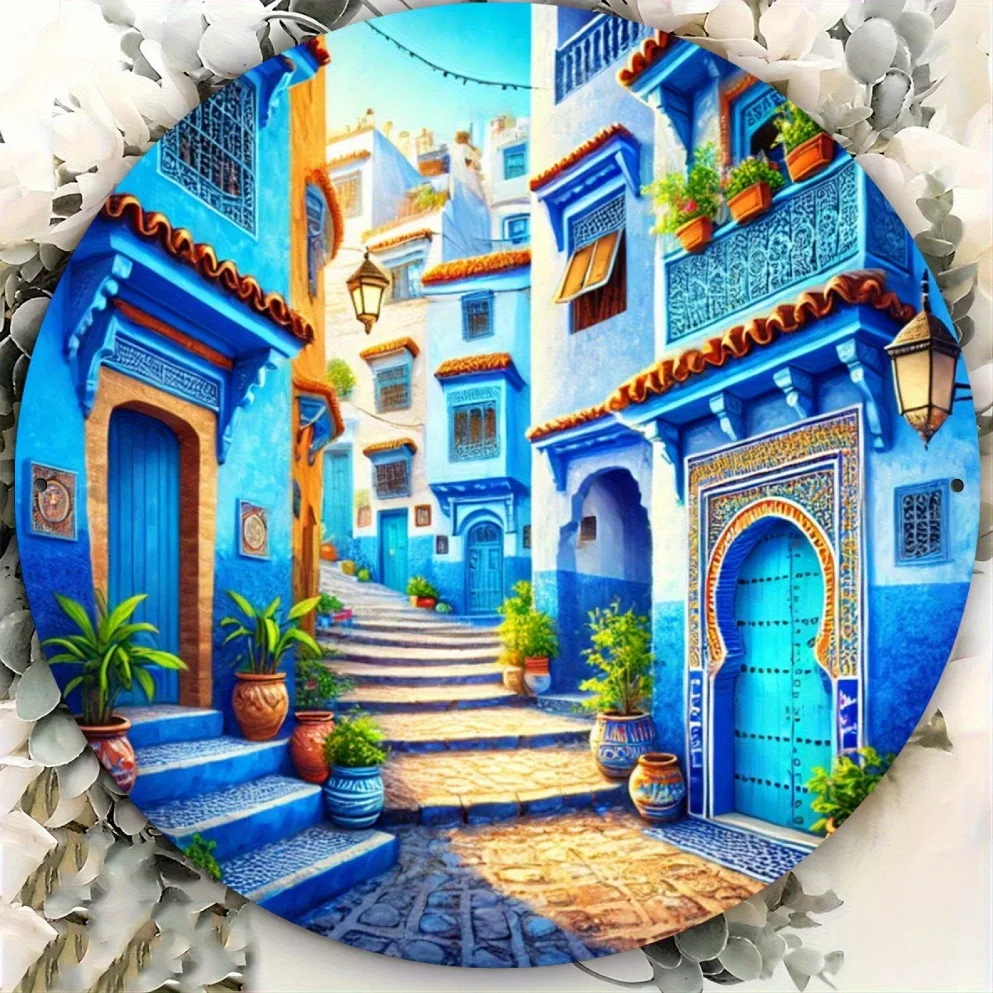 Vintage Chefchaouen Morocco Metal Sign -  Wall Art for Restaurant Farmhouse Cafe Home Garage Patio Garden Man Cave Holiday Decor