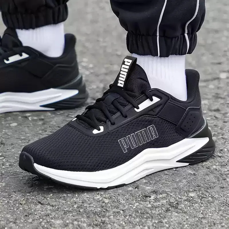 PUMA Black White Big Logo Breathable Mesh Lightweight Cushion Running Sneakers 311095-01