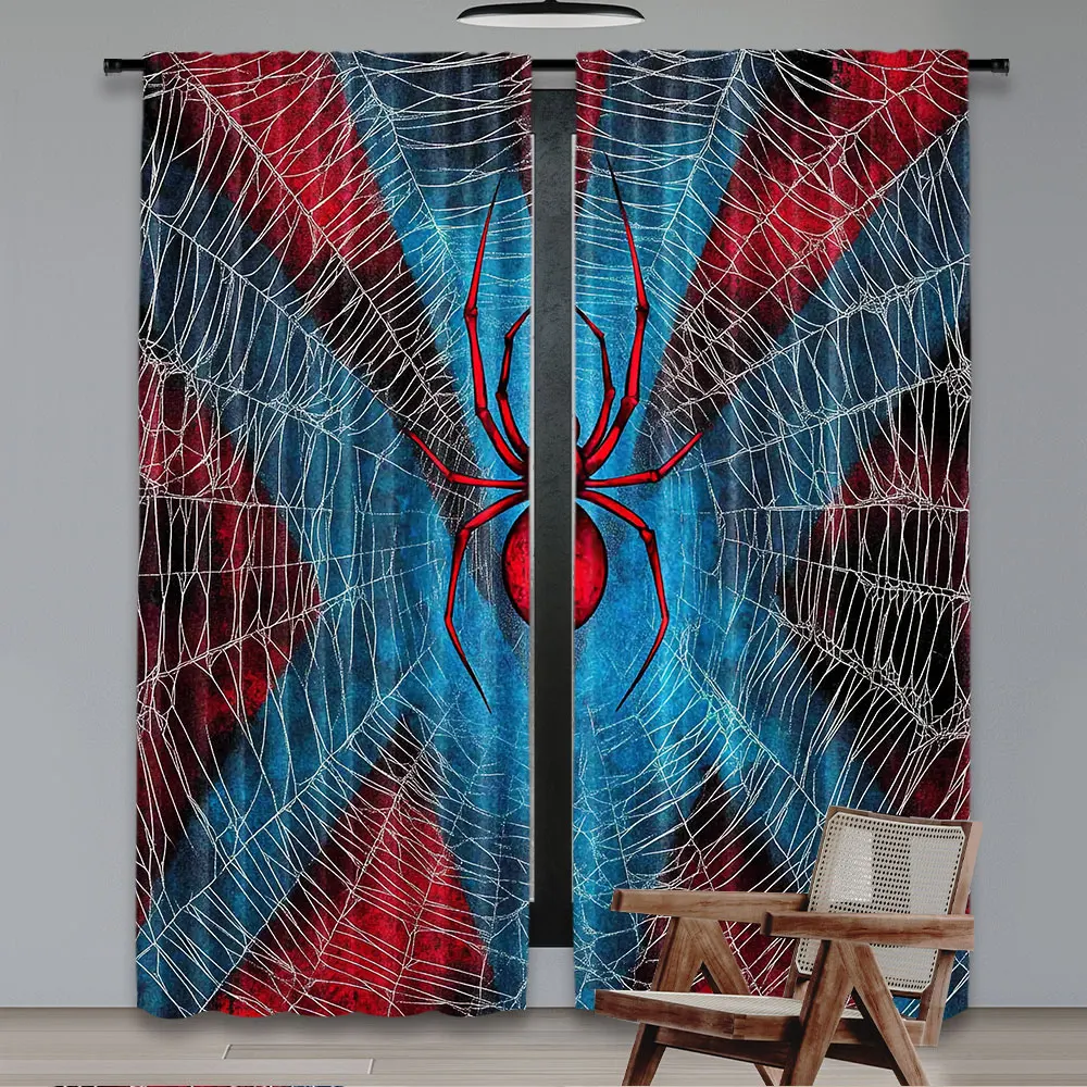 2Pcs Spider Curtain The Poisonous Spider Spun A Web At The Door Of The Chamber Suitable For Bedroom Living Room Dining Room And