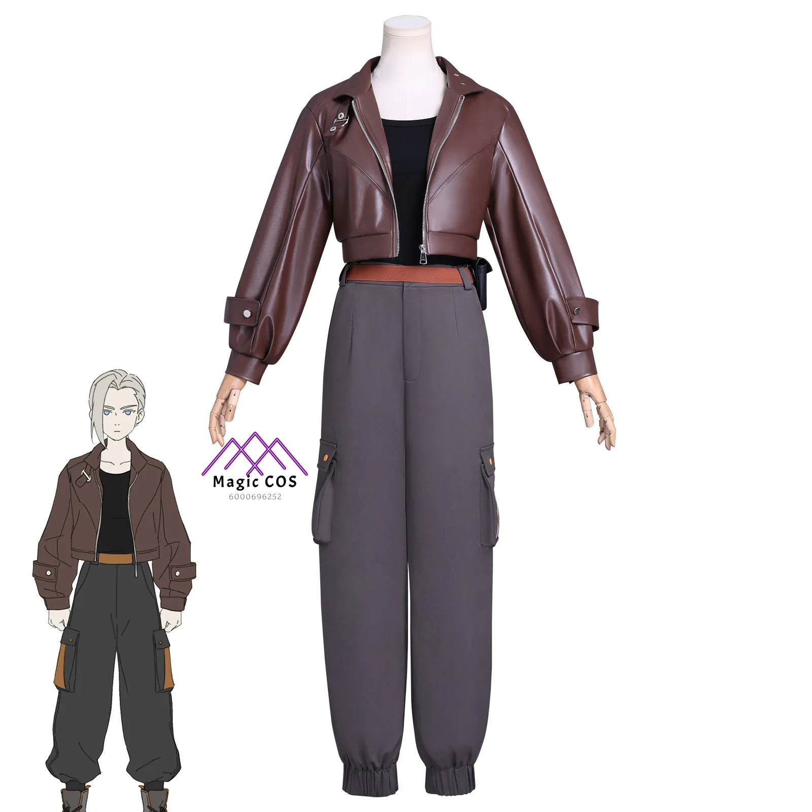 

Hot Movie Character Kano Cosplay Outfit Brown Leather Jacket + Pants + Wig Full Set High Quality Anime Clothes (Men's/Women's)