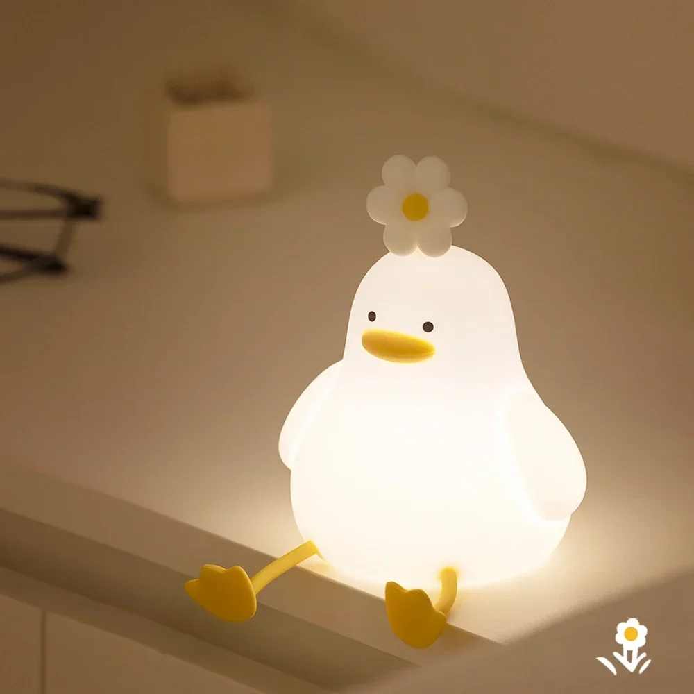 Pato silicone luz da noite para crianças com temporizador usb recarregável escurecimento toque lâmpada dormir quarto dos desenhos animados animal decoração presente