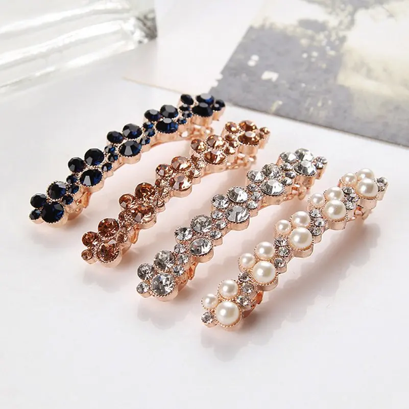 Korean Sweet Crystal Pearl Hair Clips Pins Elegant Women Barrettes Hairpins Hairgrips Fashion Hair Accessories Headwear