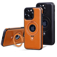 Folding Ring Stand Leather Magnetic Macsafe Case for Magsafe IPhone 15 14 13 16 Pro Max Plus 15Pro 16Pro Mac Safe Holder Cover