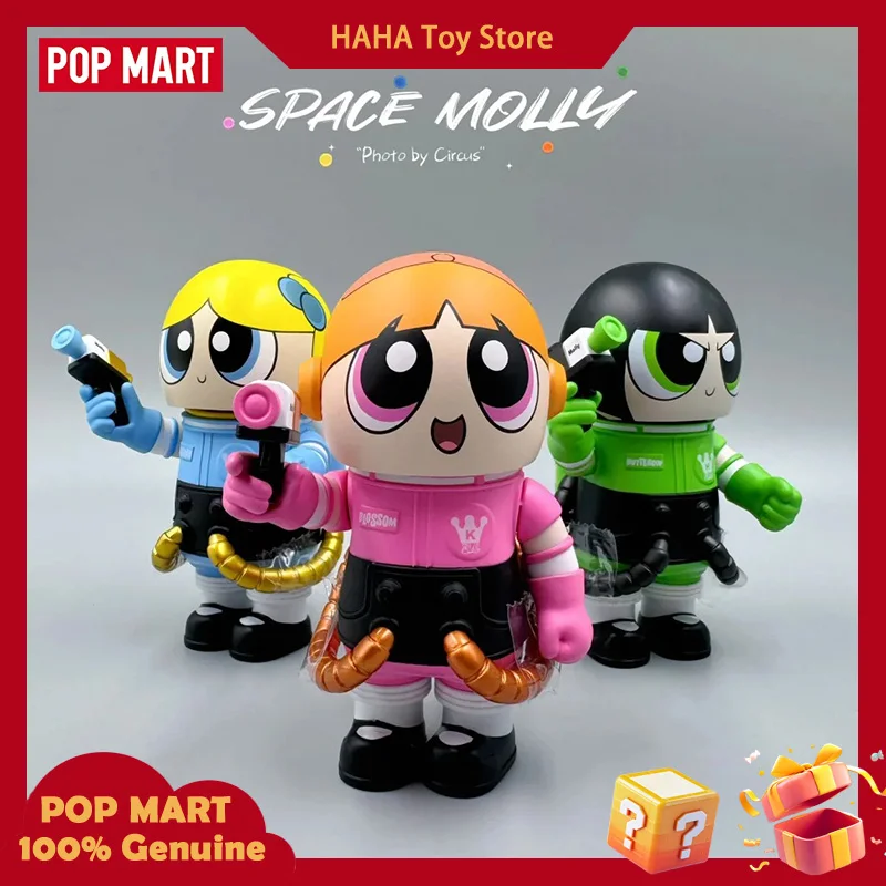 Popmart mega espaço molly 400% + 100% a série powerpuff meninas buttercup bolhas e flor kawaii anime figura bonecas crianças presente