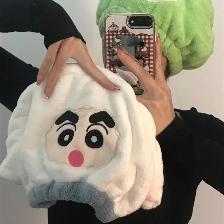 Crayon ShinChans Super Absorbent Coral Fleece Hair Drying Cap Funny Pullover Style Hair Towel Wrap Quick Dry Bath Turban Women