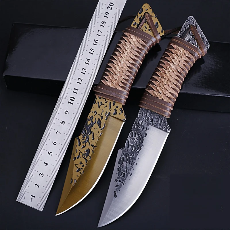 Handmade pattern forging high hardness straight knife, outdoor small knife, portable outdoor survival tool