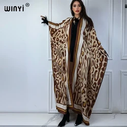 WINYI Leopard Print Kimono loose Cardigan beach outfits women kaftan bikinis cover up evening dress long down coat party dresses