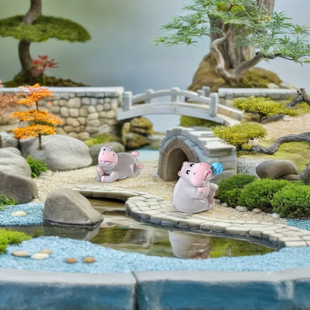 12 pçs mini estatuetas de hipopótamo resina decoração animal pequenas figuras para projetos diy fontes festa painel ornamentos decoração mesa casa