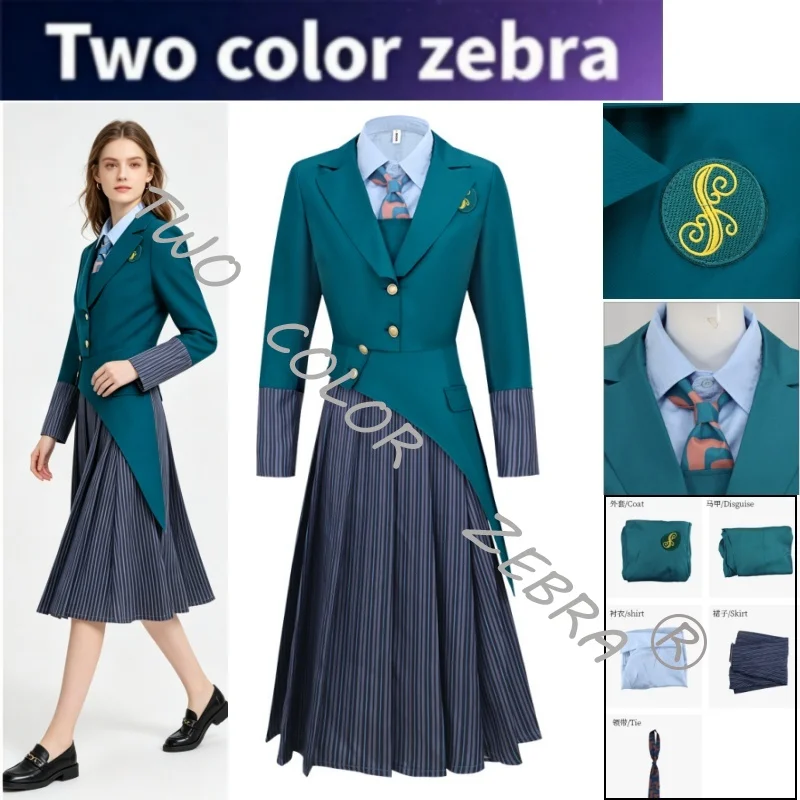 

Movie Magical Wicked Witch Glinda Blue School Uniform Include Coat Vest Tie Skirt Shirt Set Halloween Christmas Roleplay Party