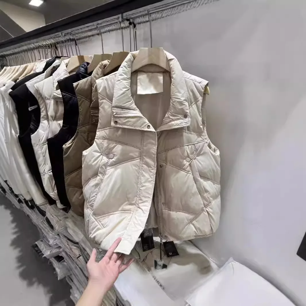 2024 nuova maglia corta e Versatile da donna con gilet in cotone con colletto alla coreana in vita e spalle in stile occidentale