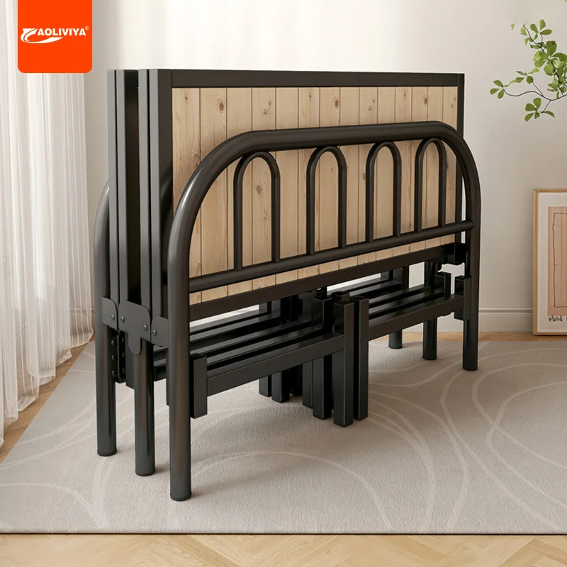 

AOLIVIYA Раскладная кровать, односпальная бытовая простая кровать из массива дерева, аренда комнаты, двуспальная железная кровать, усиленная кровать для взрослых, маленькая 1,2 метра