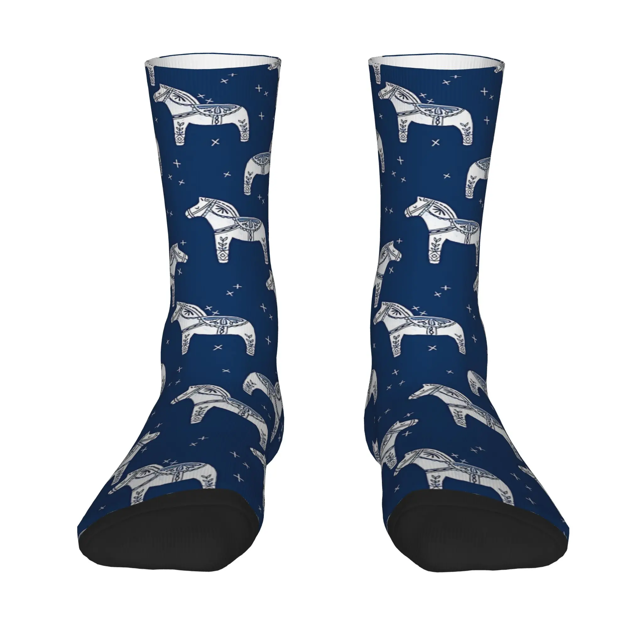 1 Pair Funny Happy Men's Sock White Outline Dala Horse Vintage Harajuku Dala Horse Street Style Novelty Seamless Sock