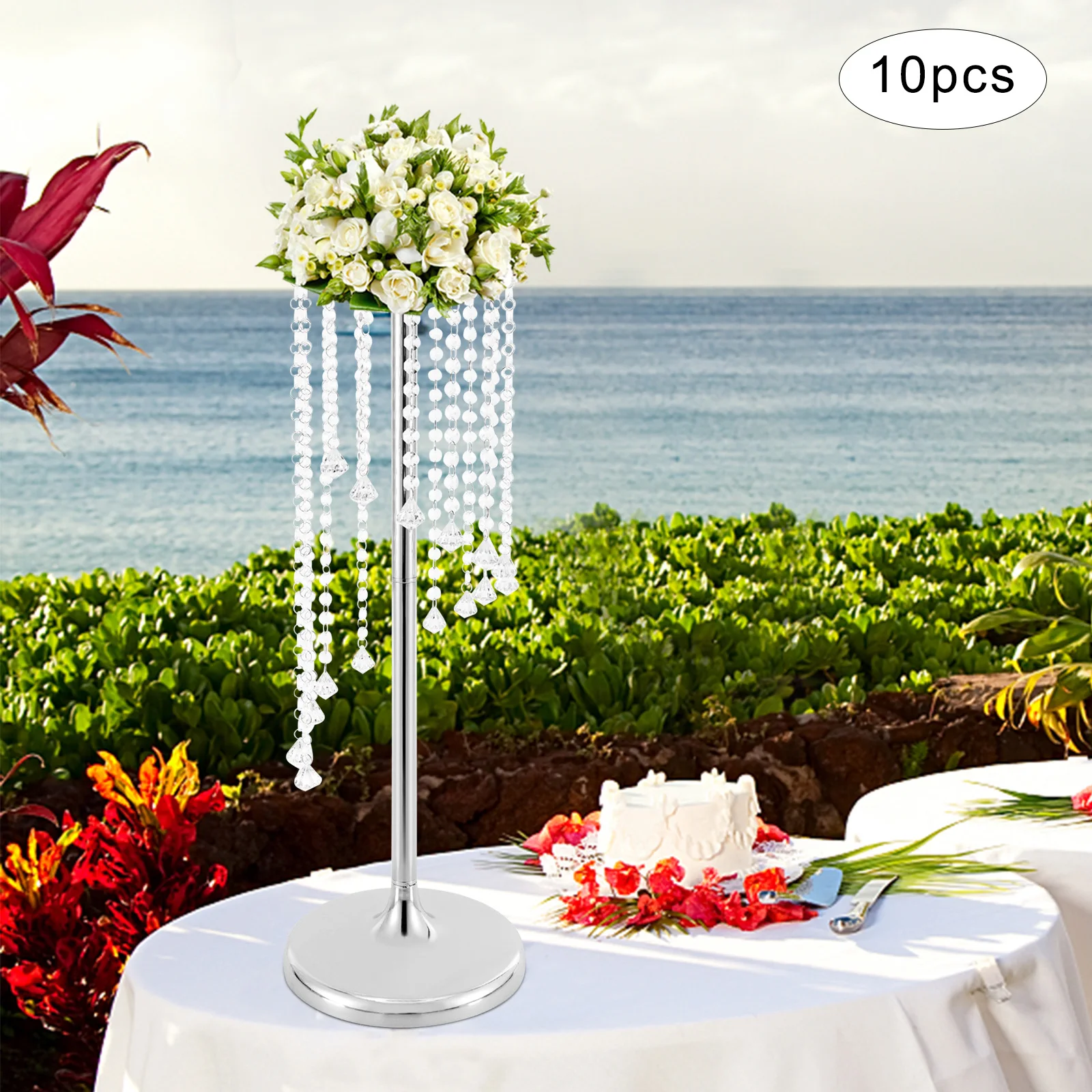 10 Pcs 27.5in Tall Crystal Flower Vase Stand Wedding Centerpieces Gold Vases for Party Tables Decorations