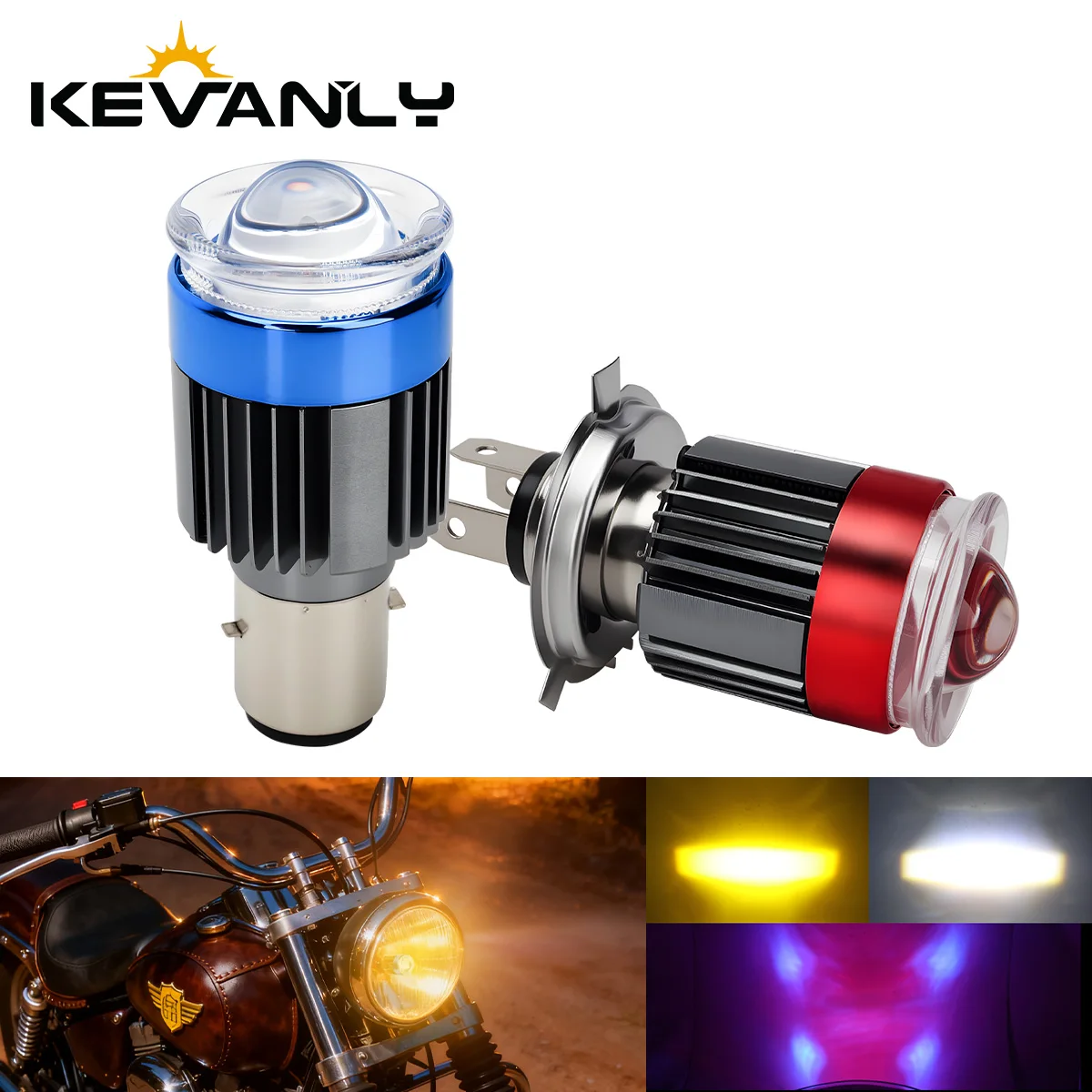 1Pcs H4 LED Motorcycle Headlight H6 BA20D LED Lens Bulbs White Yellow High Low Beams Red Angel Eye DRL Running Lamp