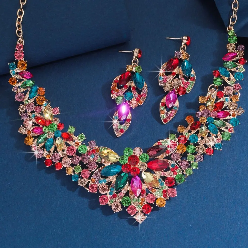 

Bridal Crystal Rhinestone Jewelry Set Exquisite Luxury Necklace Earrings Set Shining Crystal Necklace Set Women