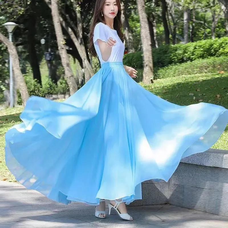 

Женская юбка, модная цельная юбка 540 @ 720 градусов, большая распашная юбка, весна, лето, осень, тонкая шифоновая юбка, танцевальная одежда, женская