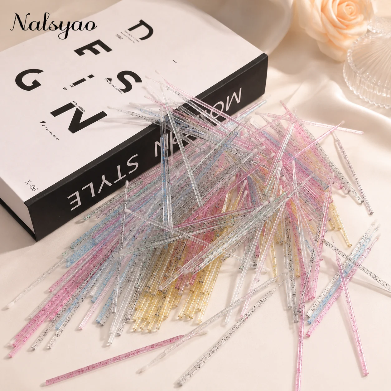 CNKESS 100 Pcs Disposable Crystal Micro Brushes Makeup Swab Eyelash Extension Microbrush Tools Individual Lashes Removing