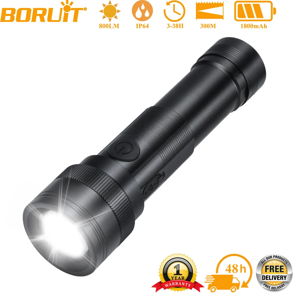 BORUiT ST12 800LM Zoom LED Flashlight Type-C Rechargeable 1800mAh 300M Long Throw Torch Outdoor Waterproof Camping Lantern