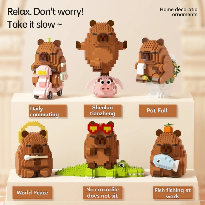 

Конструктор MOC Fun Capybara: развивающие блоки-пазлы, креативные мультяшные строительные блоки, украшение для рабочего стола, милый подарок на день рождения для детей